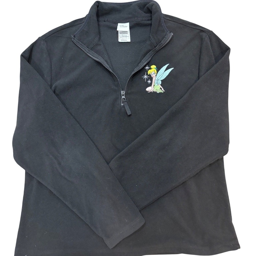 Disney Tinker Bell Girls XL Black Fleece Zip Pullover Fairy Peter‎ Pan 12 14 16